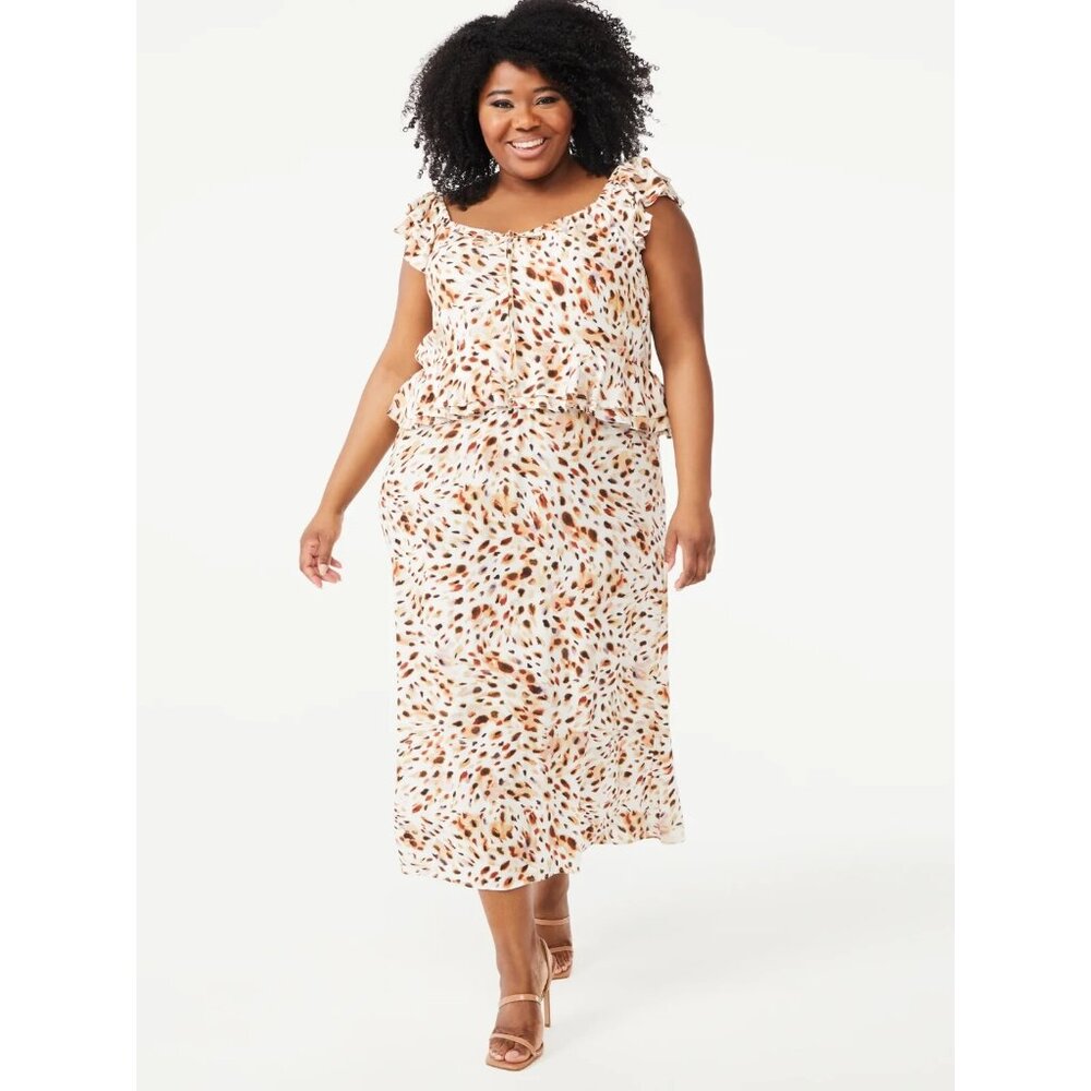 Sofia Vergara Dress Midi Ruffle Sweetheart Peplum Printed NWT